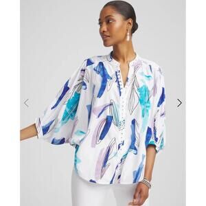 Chico's Batwing Sleeve Top Blouse Print Blue Purple Chicos 4 (20/22 XXL)